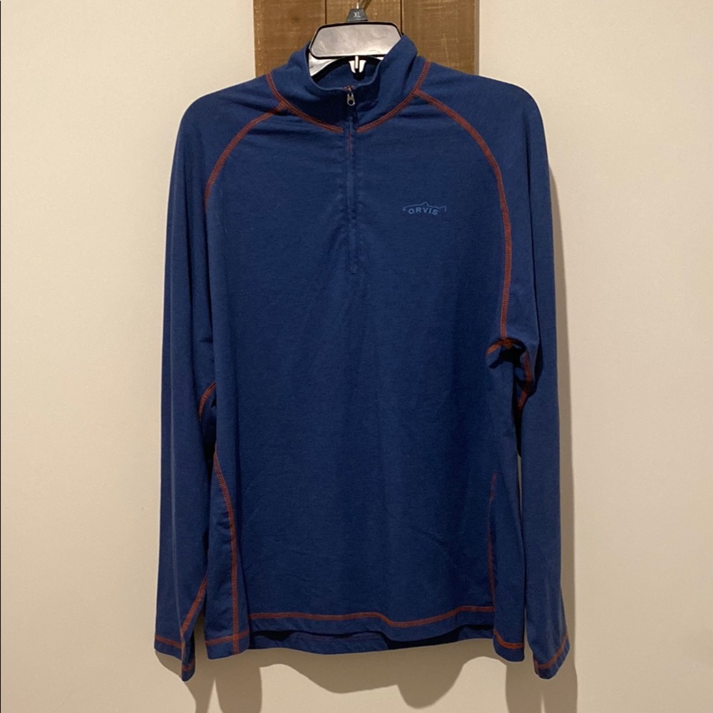 Orvis Blue Pullover with Orange Trim
